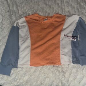 Colorblock Sweatshirt - Orange, White, Blue